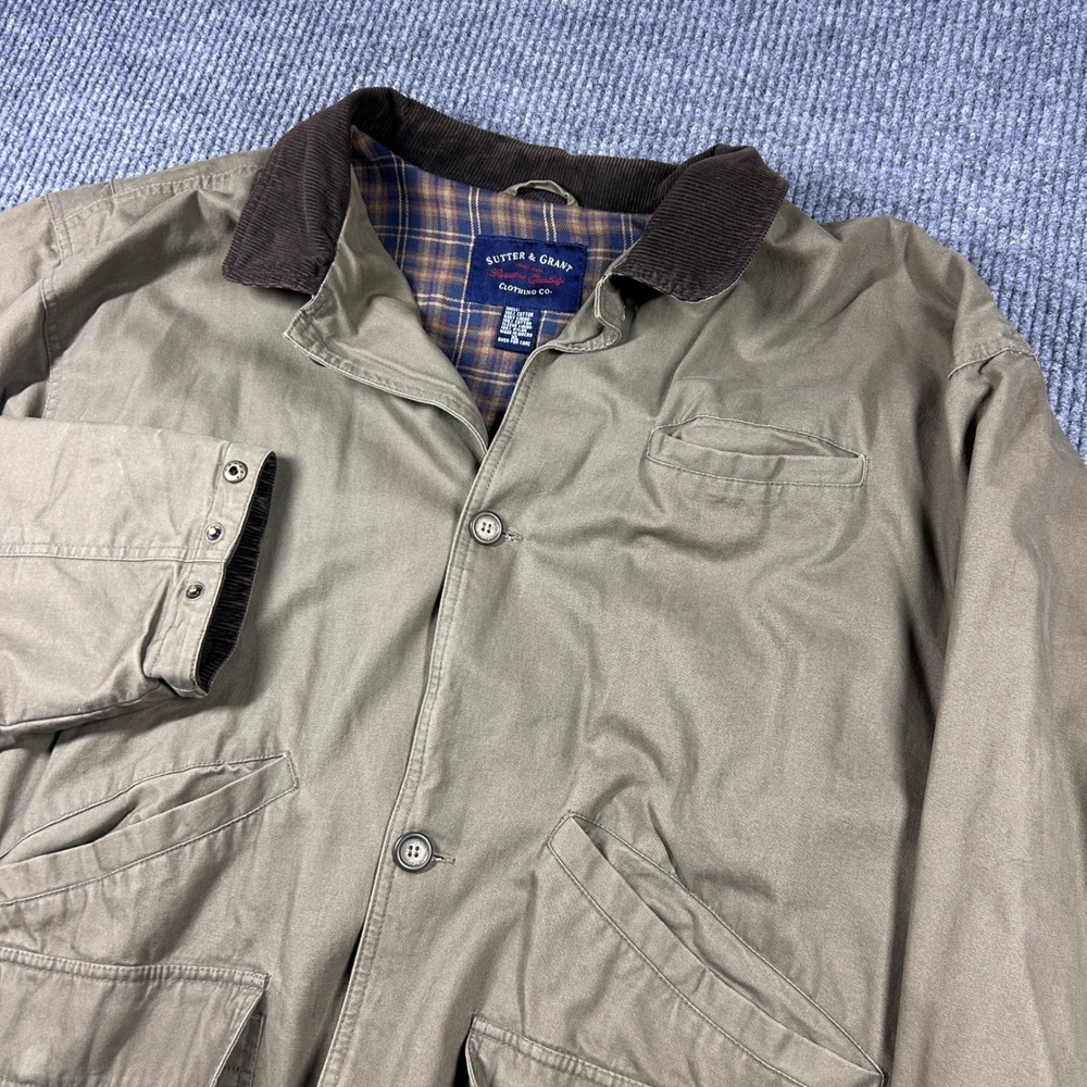 Sutter & Grant Jacket Men's XL Barn Tan Cotton Corduroy Collar Plaid Lined Coat